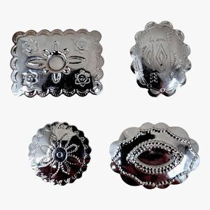 Concho Button Covers Silver Toned Western Floral Lot of 4